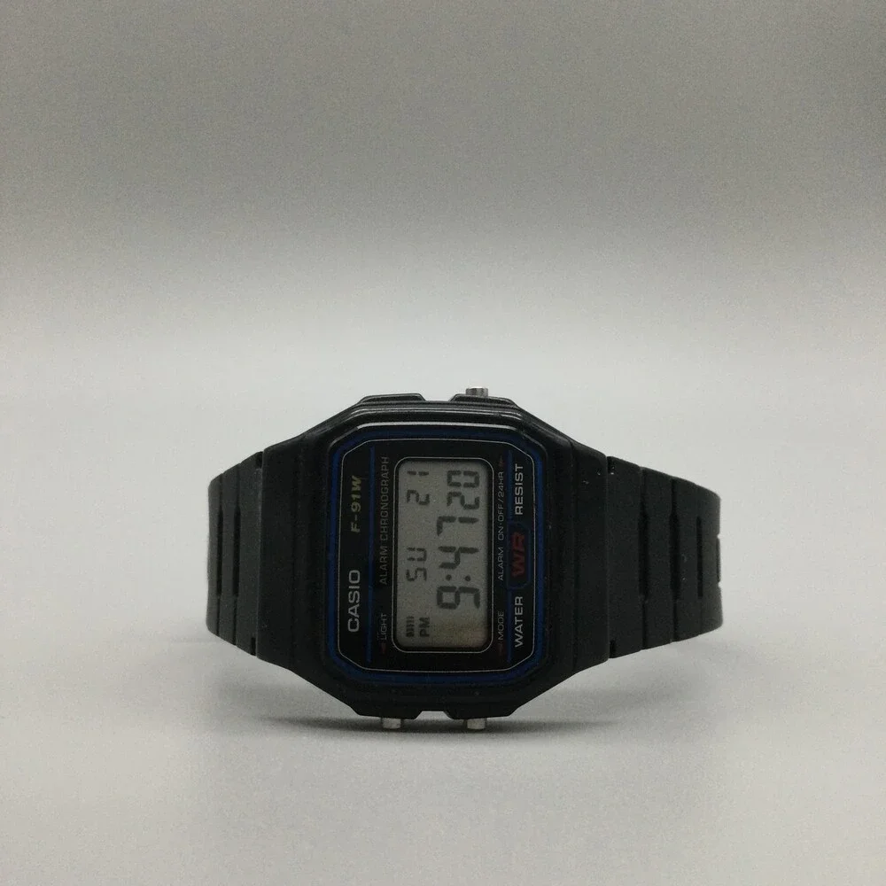 Casio 593 F-91W Mens Watch 33mm Black Resin Alarm Chronograph Backlight